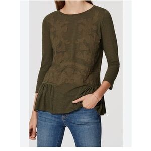 Loft Olive Green Appliqué Peplum Blouse